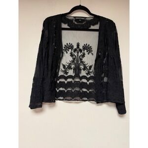 CHRIS McLaughlin Black Lace Floral Embroidered‎ Sheer Bolero Cardigan XL